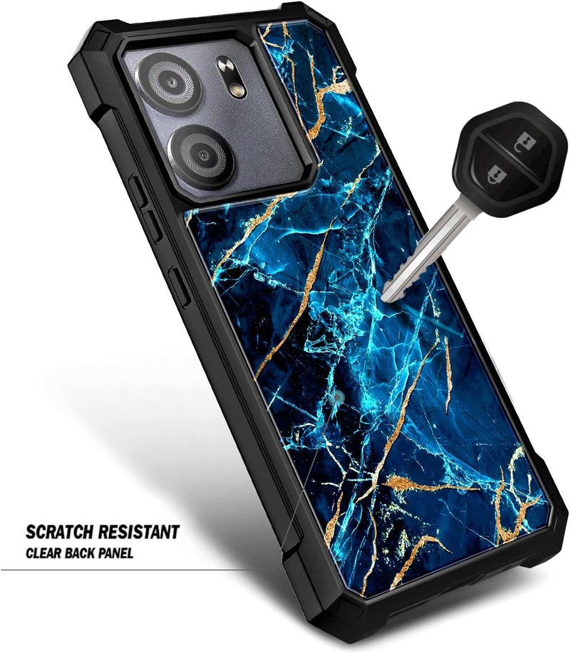 WDHD Designed for BLU View 5 Case, Blu F5 5G Phone Case with [Tempered Glass Screen Protector], Full-Body Protective Shockproof Rugged Bumper Cover Phone Case (Marble Design Sapphire) - Image 4